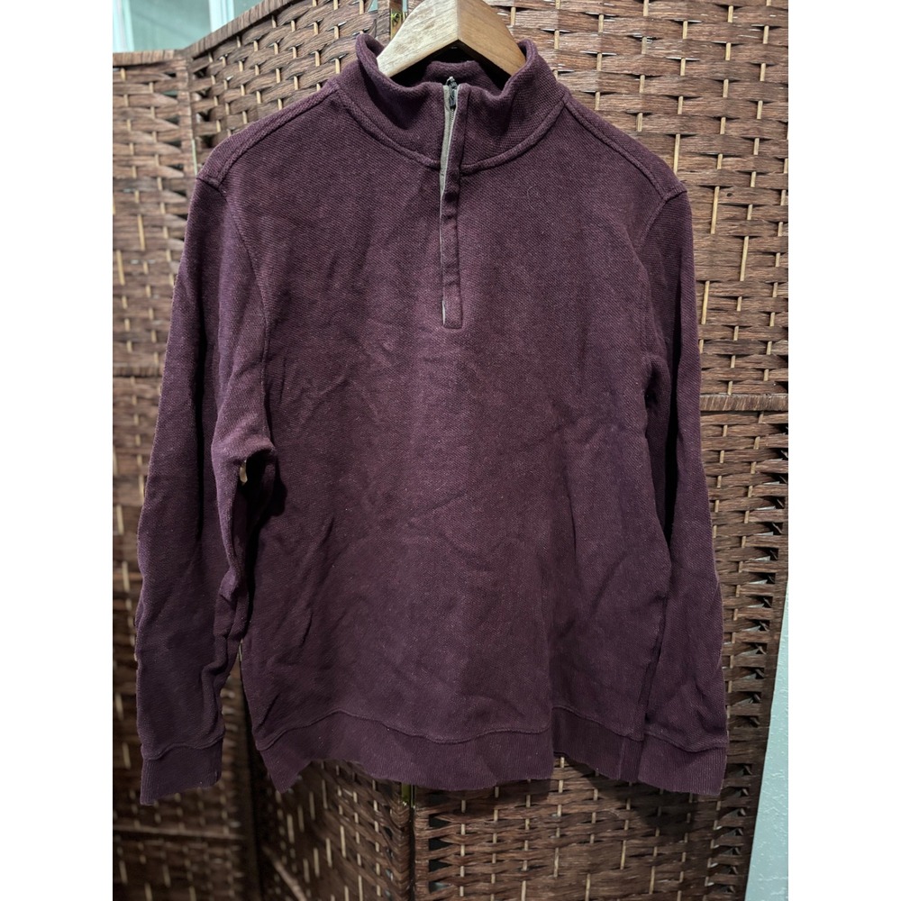 Tasso Elba Men's Burgundy 1/4 Zip Mock Neck Pullover Sweater - Size L‎